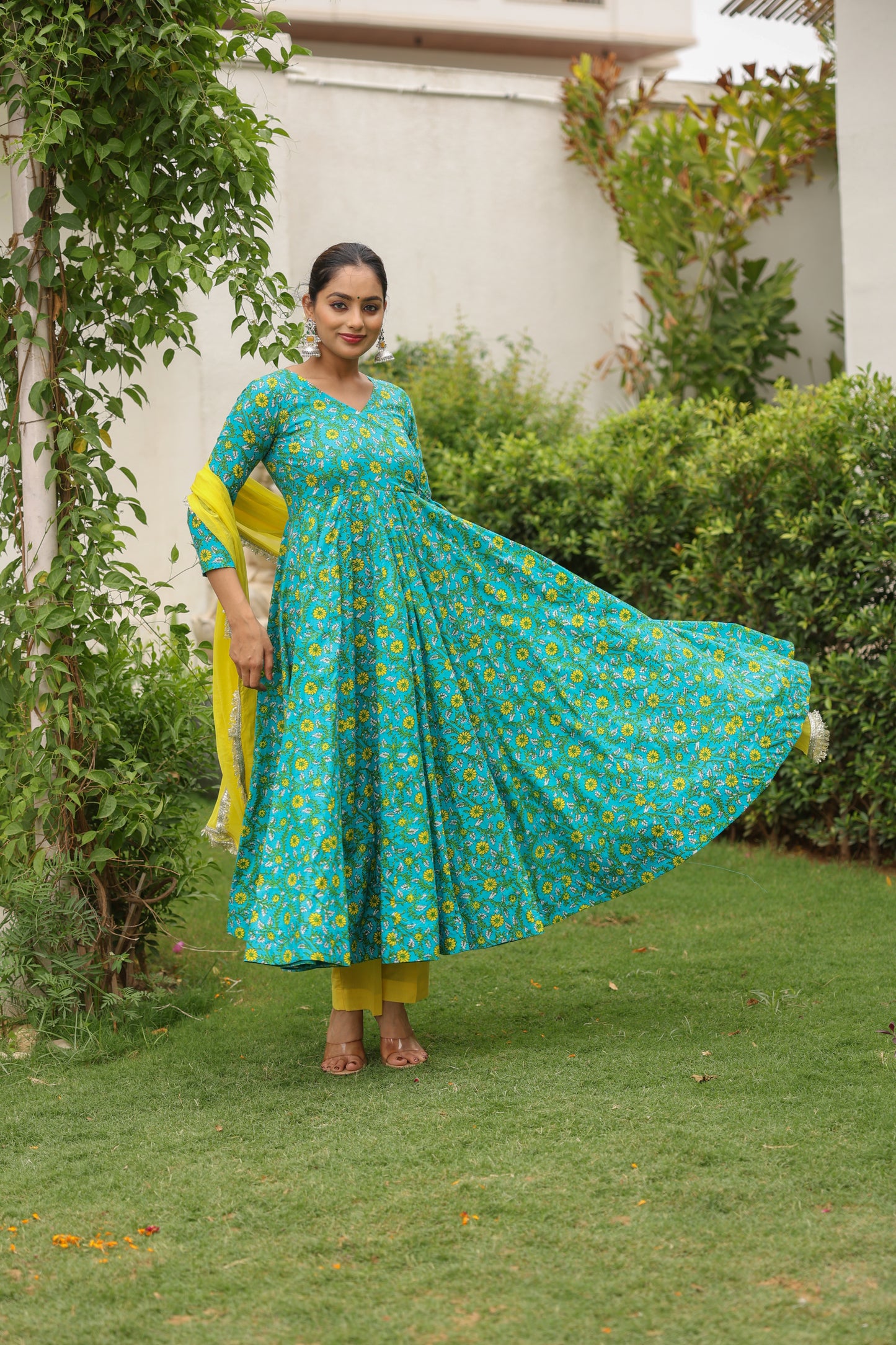 Ocean teal Anarkali