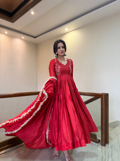 Red Checkmate Anarkali