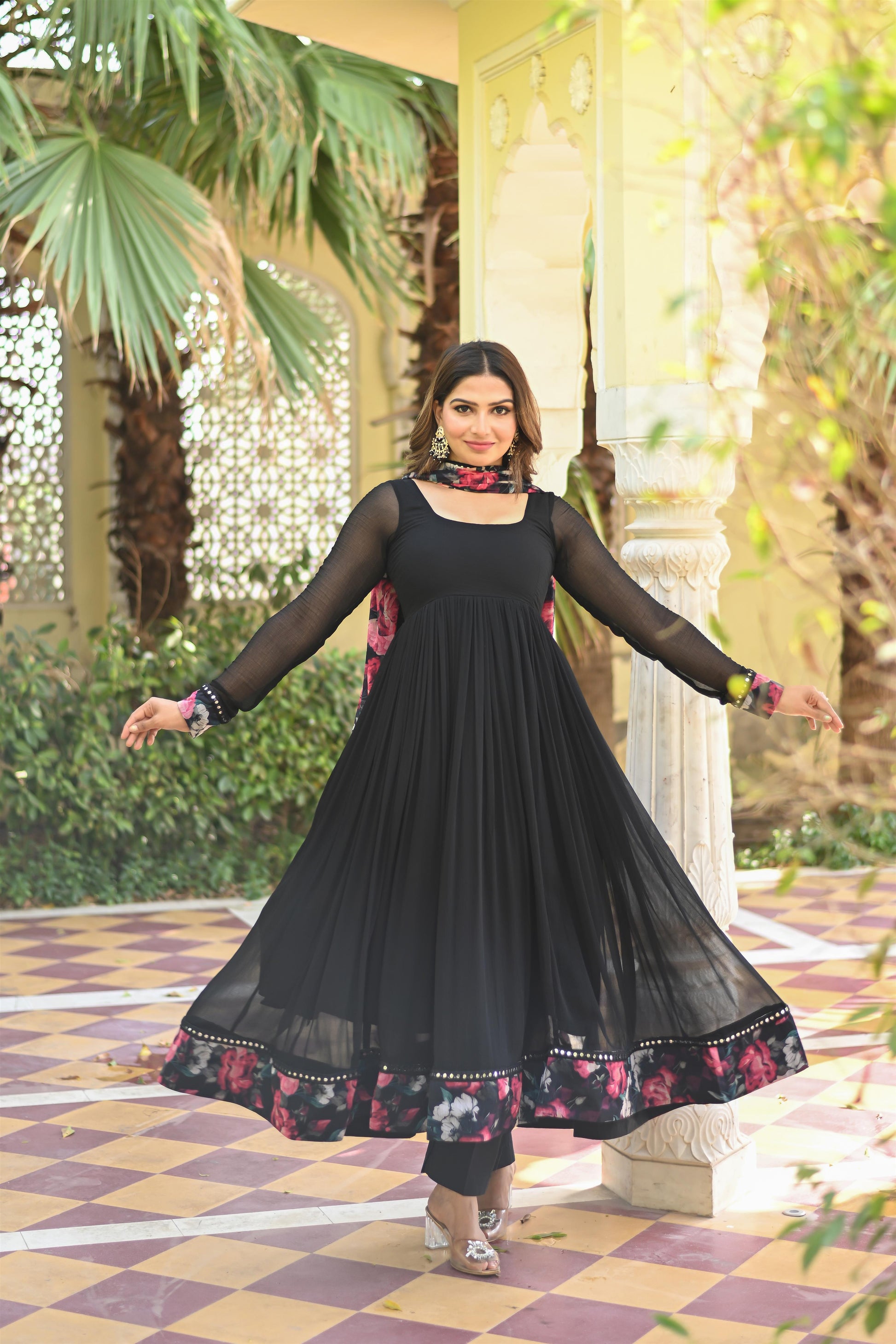 Black Chiffon Anarkali suit set Papi Preach Black Chiffon Anarkali suit set Papi Preach