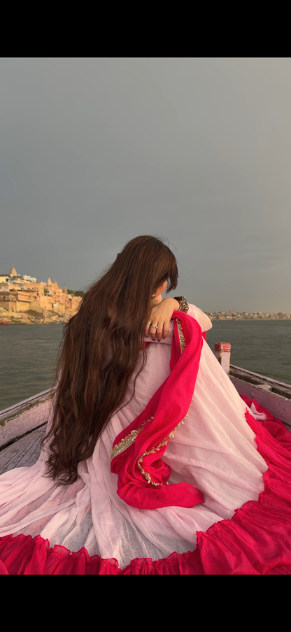 Baby pink and Rani combo Anarkali