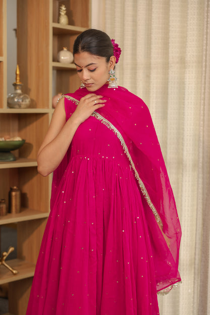Hot Pink Handwork Anarkali