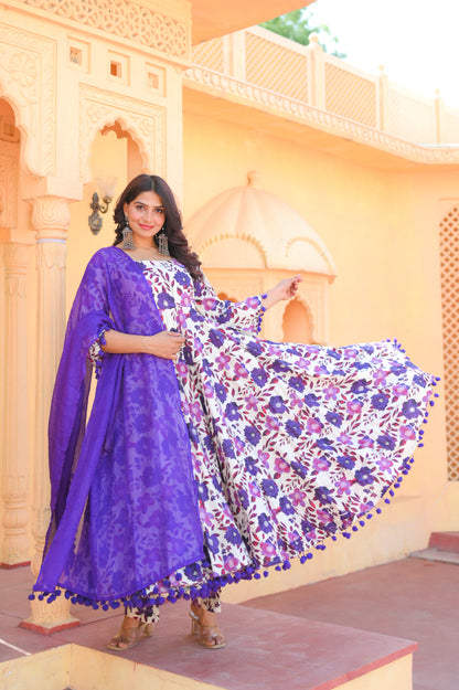 Purple Floral Anarkali Suit Set