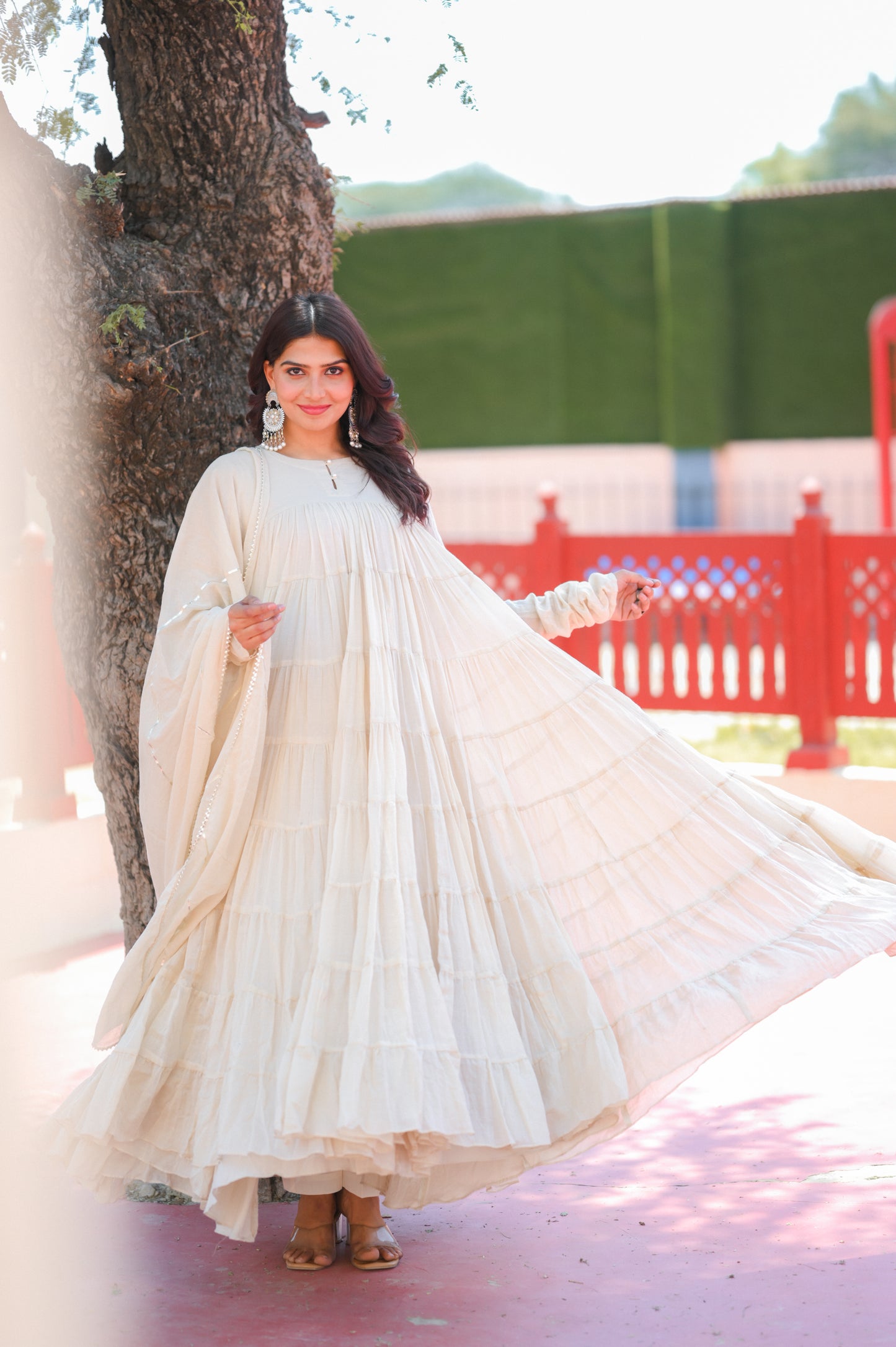 Beige 8 tier Anarkali