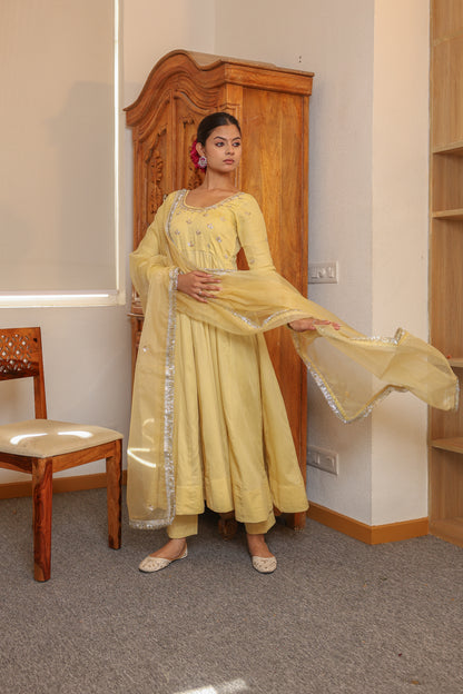 Pale yellow Handwork Anarkali