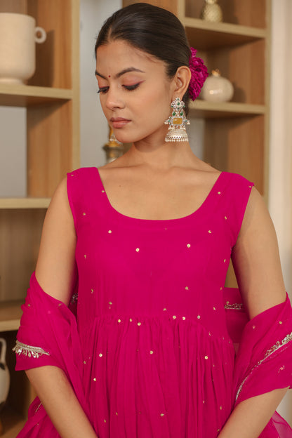 Hot Pink Handwork Anarkali