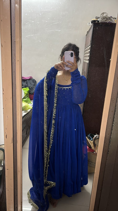 Royal Blue Georgette Handwork Anarkali.