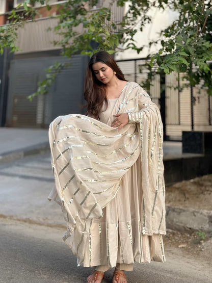 Beige Mul Laces Anarkali