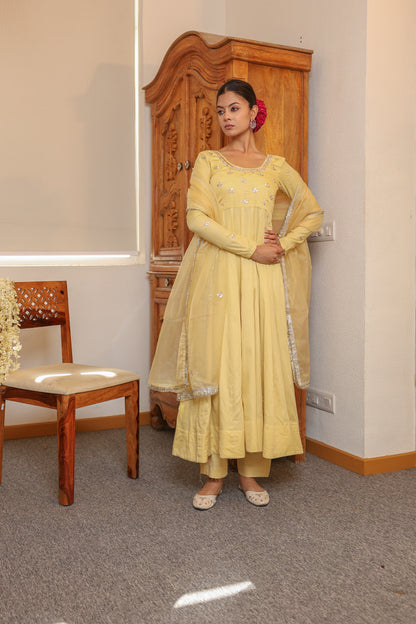 Pale yellow Handwork Anarkali
