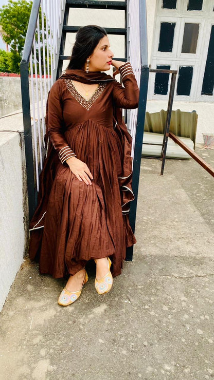 Chocolate Brown Chanderi Anarkali