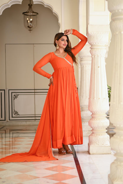 Orange Chiffon Angrakha Anarkali