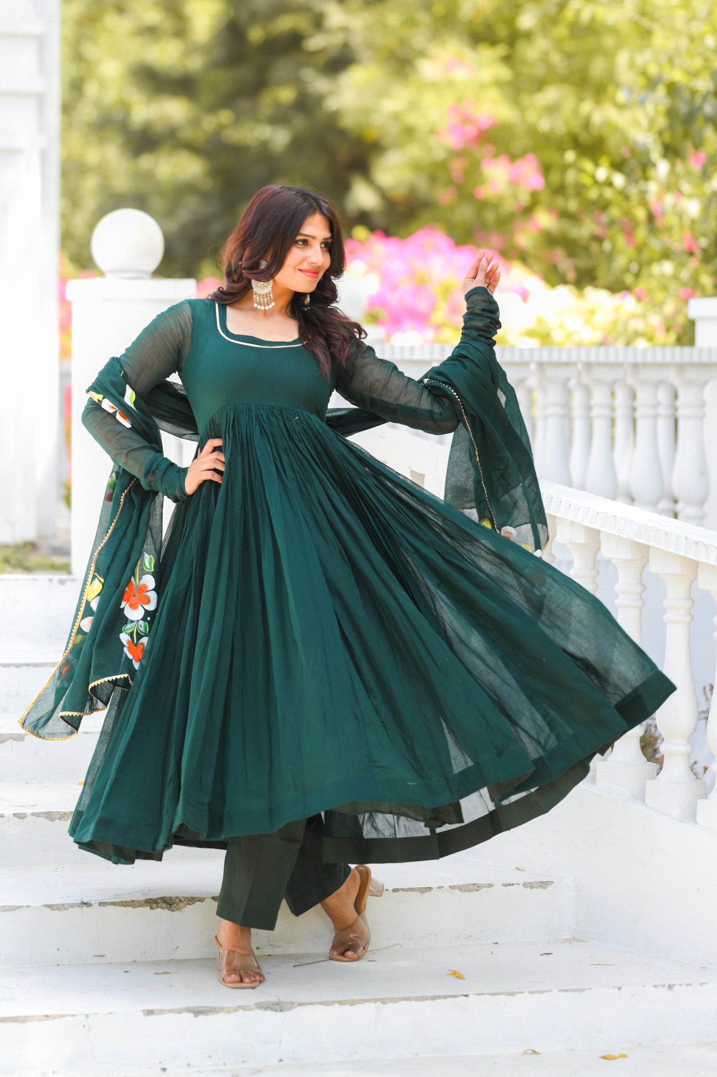 Bottle Green Paint Anarkali