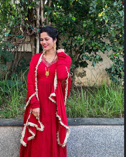 Red wrinkled Handwork cotton Suit