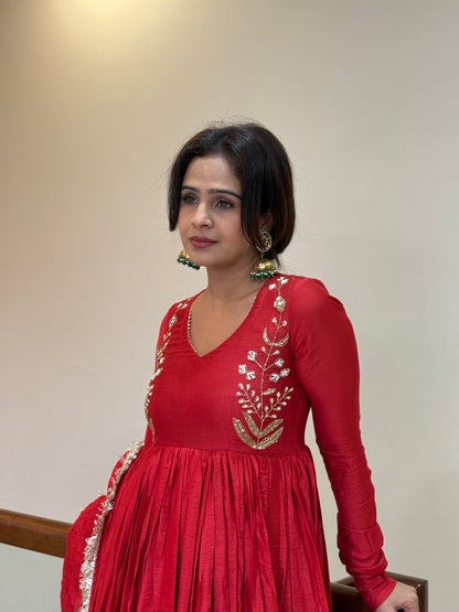 Red Checkmate Anarkali