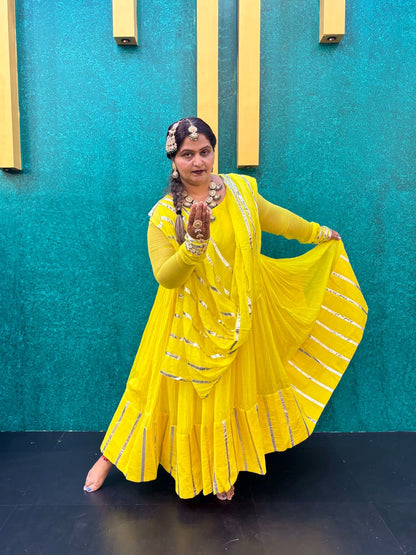 Yellow Masakali  Mul Cotton Anarkali