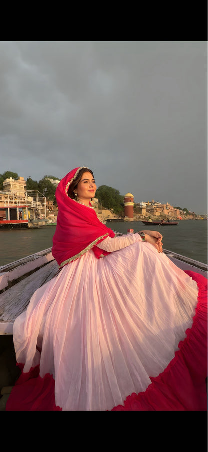 Baby pink and Rani combo Anarkali