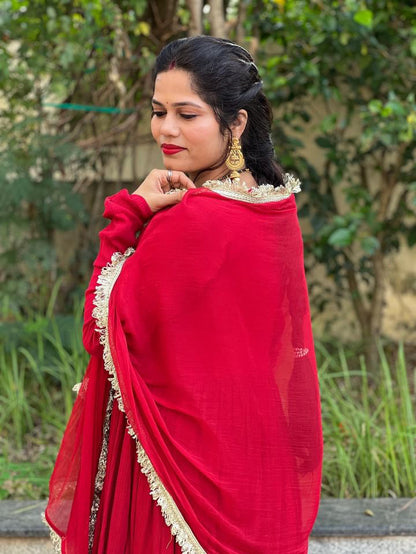 Red wrinkled Handwork cotton Suit