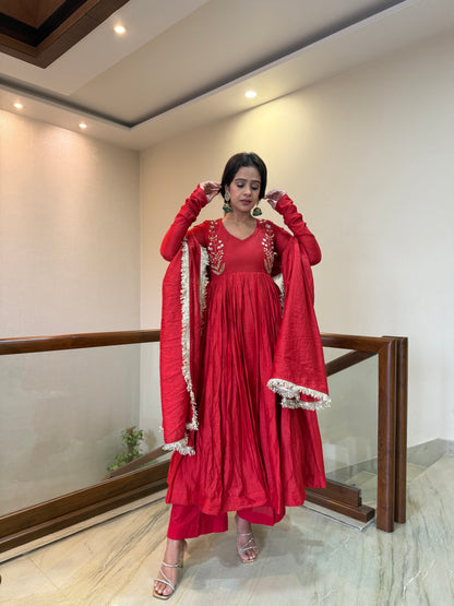 Red Checkmate Anarkali