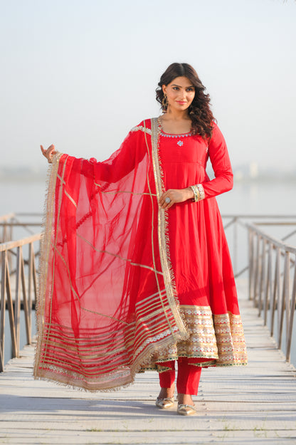 Red Blush Handwork Anarkali Suit Set
