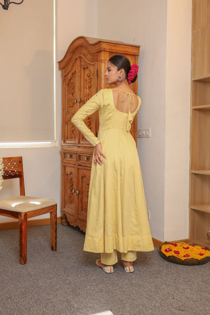 Pale yellow Handwork Anarkali