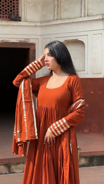 Smoky Rust Umber Anarkali 