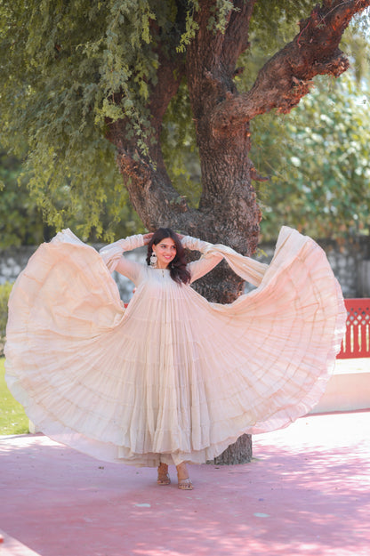 Beige 8 tier Anarkali