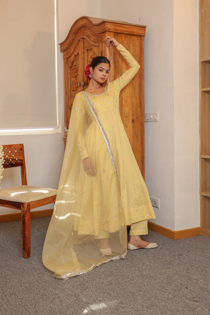 Pale yellow Handwork Anarkali