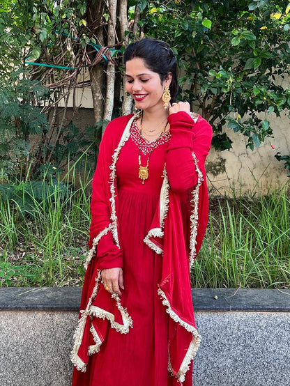 Red wrinkled Handwork cotton Suit