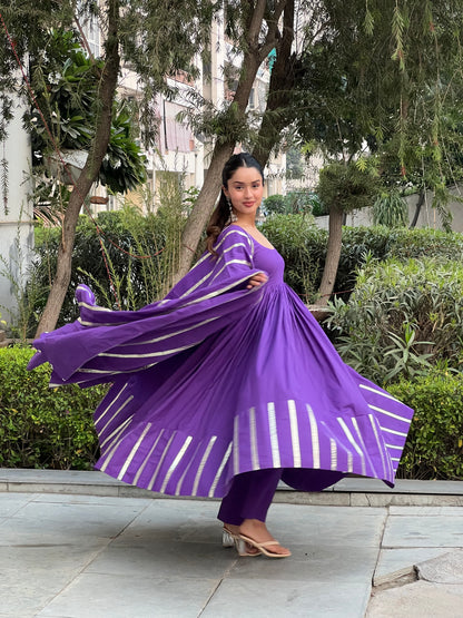 Electric Purple Anarkali Suit Set .