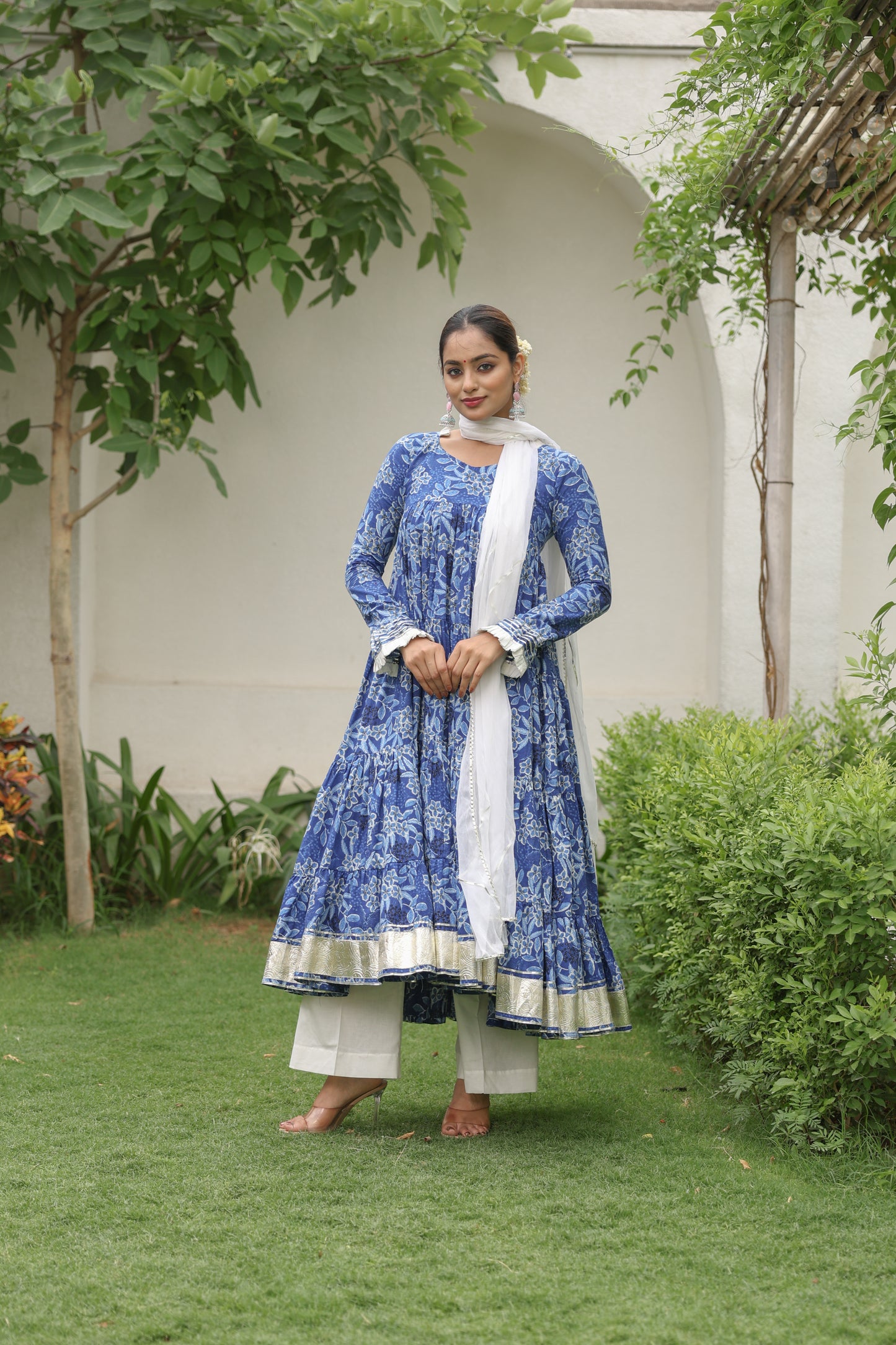 Indigo printed Cotton Anarkali