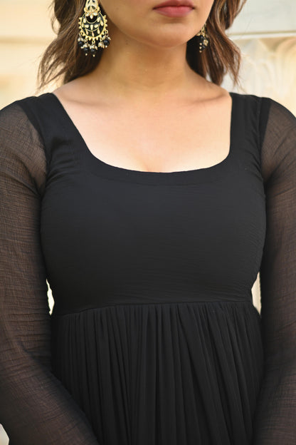 Black Chiffon Anarkali suit set