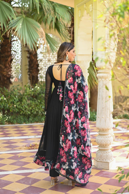 Black Chiffon Anarkali suit set