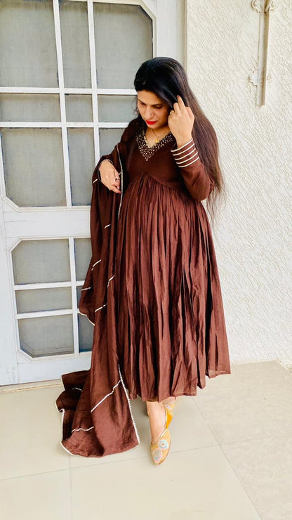Chocolate Brown Chanderi Anarkali