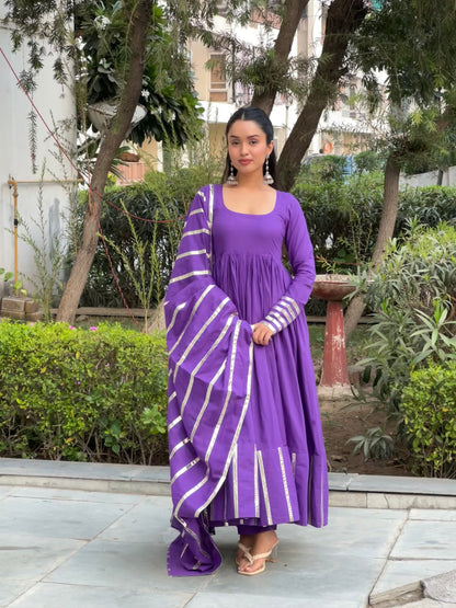 Electric Purple Anarkali Suit Set .