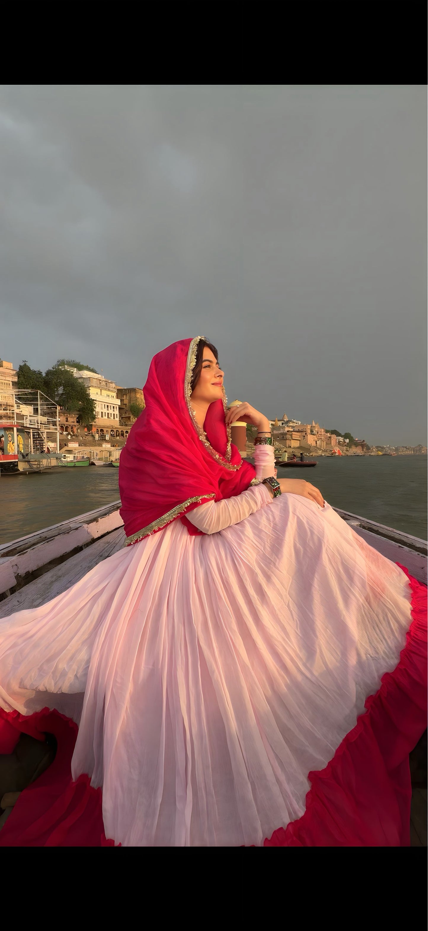 Baby pink and Rani combo Anarkali