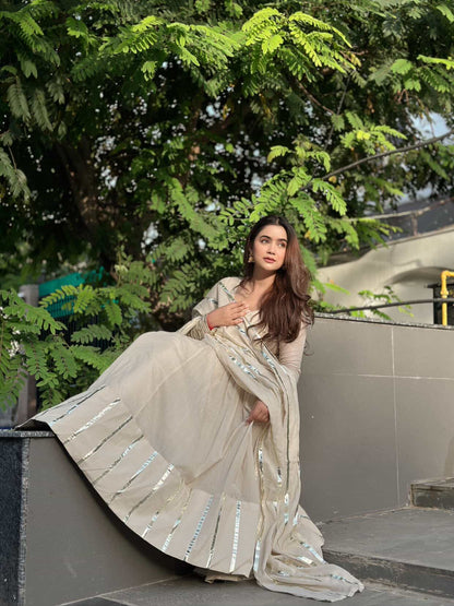 Beige Mul Laces Anarkali