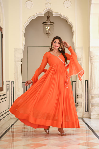 Orange Chiffon Angrakha Anarkali
