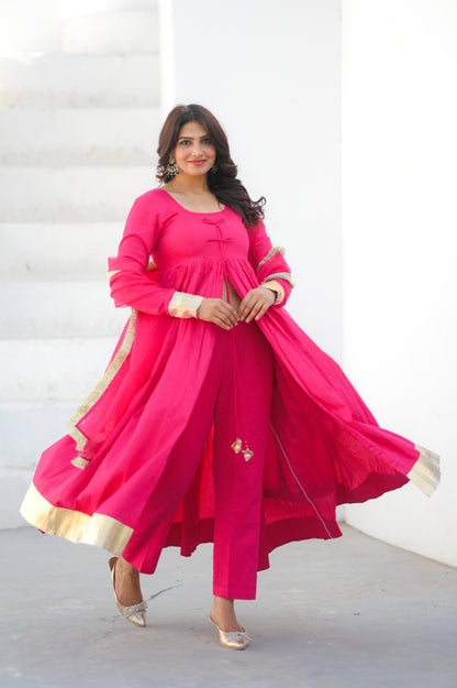 Hot Pink Front cut Anarkali .
