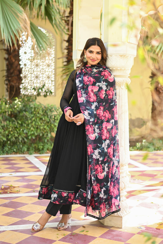 Black Chiffon Anarkali suit set