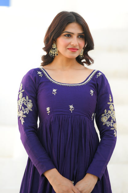 Purple Handwork Anarkali