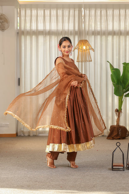 Brown Handwork Anarkali