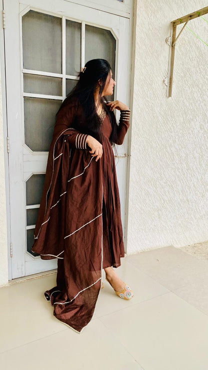 Chocolate Brown Chanderi Anarkali