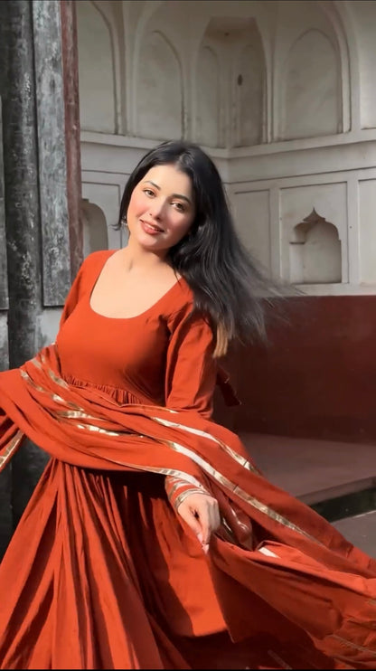 Smoky Rust Umber Anarkali 