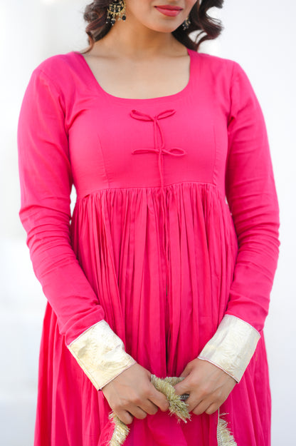 Hot Pink Front cut Anarkali .