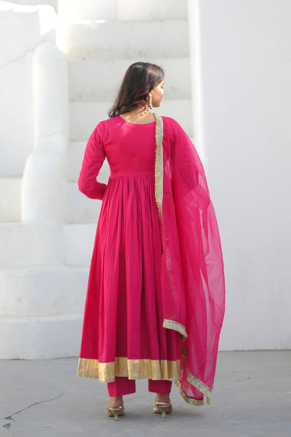 Hot Pink Front cut Anarkali .
