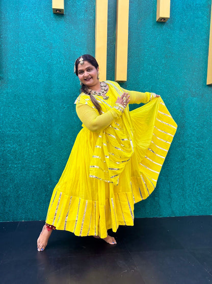 Yellow Masakali  Mul Cotton Anarkali