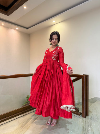 Red Checkmate Anarkali