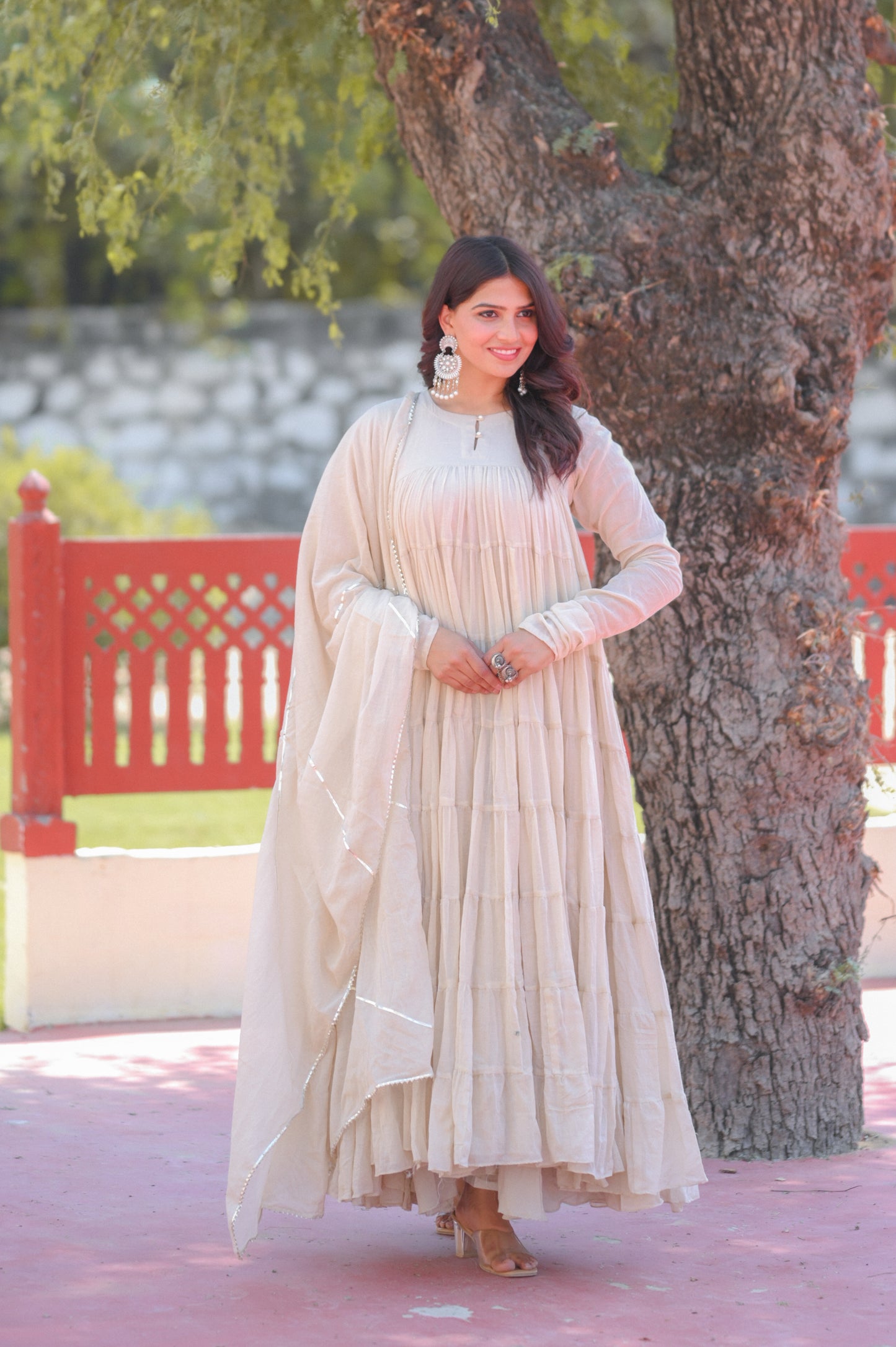 Beige 8 tier Anarkali