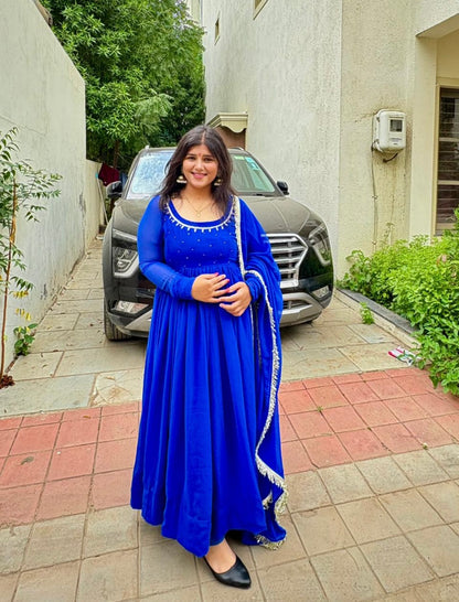 Royal Blue Georgette Handwork Anarkali.