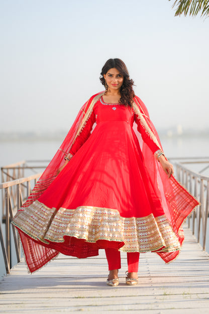 Red Blush Handwork Anarkali Suit Set
