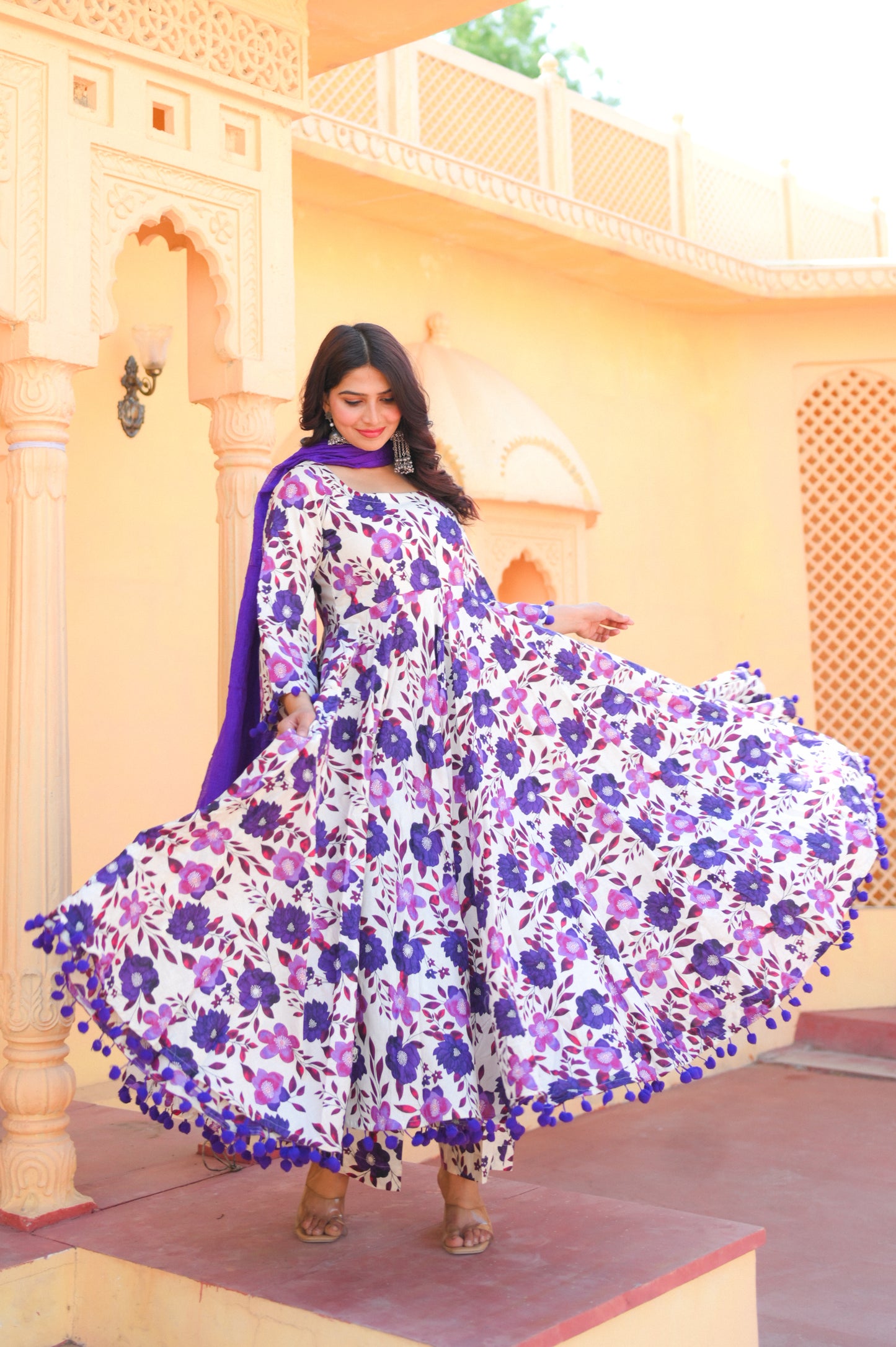 Purple Floral Anarkali Suit Set